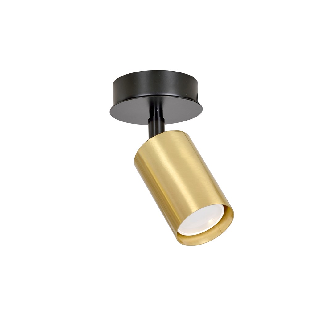 Plafondlamp Visan zwart met gouden spot, moderne verstelbare cilinder voor gericht licht