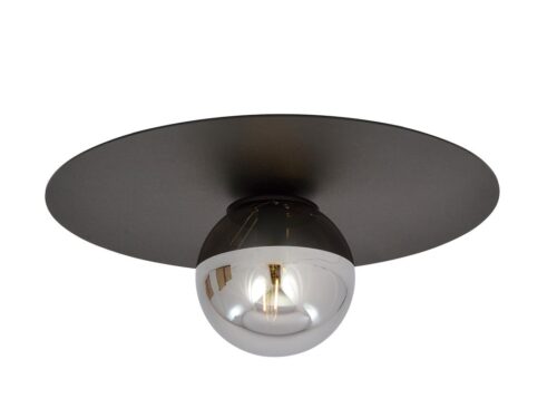 Plafondlamp Breinnes zwart Ø14 cm met rond glas in grafiet en minimalistisch industrieel design