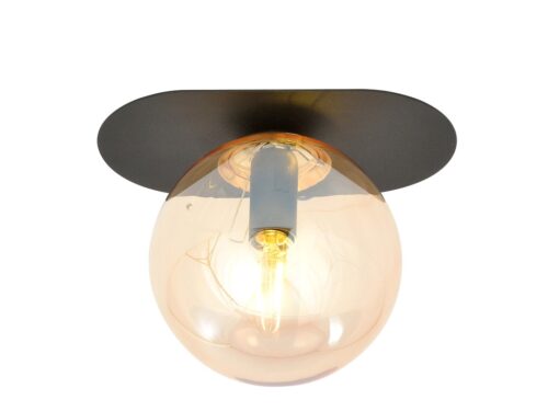 Jeerone plafondlamp zwart Ø14 cm met amber glas en strak modern design