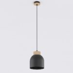 Hanglamp Trildano zwart met matte kap, houten detail en verstelbare hoogte in Scandinavische stijl