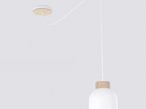 Hanglamp Klerna Wit met wit gepoedercoat staal, houtaccent en verstelbaar snoer