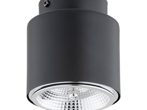 Plafondlamp Deran zwart Ø8 cm, minimalistisch design met gerichte GU10 AR111-lichtbron en chromen reflector