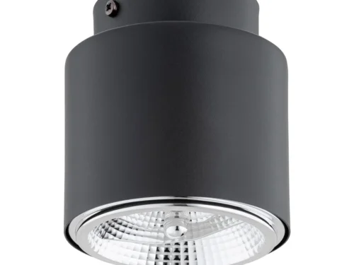 Plafondlamp Deran zwart Ø8 cm, minimalistisch design met gerichte GU10 AR111-lichtbron en chromen reflector