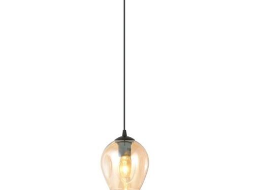 Hanglamp Goollund Zwart Ø14 cm met amber glazen kap en verstelbare zwarte pendel