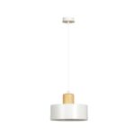 Hanglamp Stoskek Wit met open witte kap, houten accent en verstelbaar snoer in Scandinavische stijl