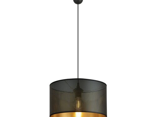 Hanglamp Pentund Zwart Ø35 cm met zwarte kap, goudkleurige binnenkant en slanke verstelbare pendel