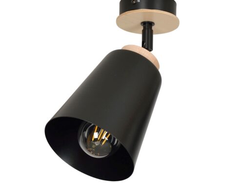 Plafondlamp Ceeldaro Zwart met zwart staal, multiplex detail en verstelbare spot