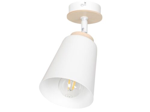 Plafondlamp Zoosaro Wit, Scandinavisch design met wit staal, multiplex accenten en E27-fitting