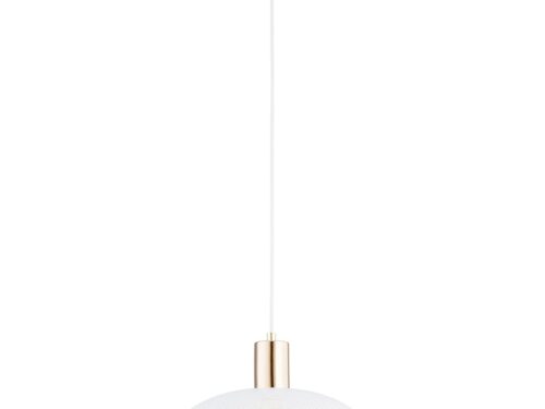 Kroonluchter Skassel Wit Ø30 cm, minimalistische witte kap met gouden detail en lange ophanging