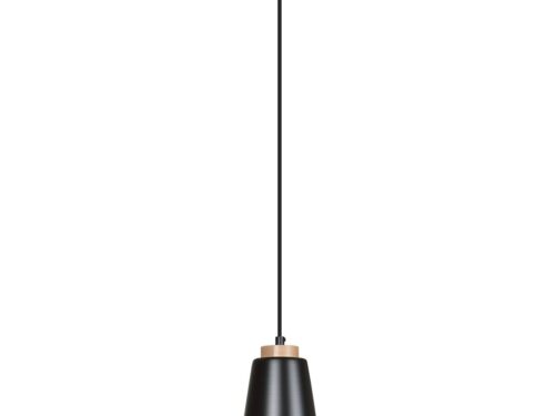 Hanglamp Greestis zwart met houten accent en verstelbare ophanging, Scandinavische stijl