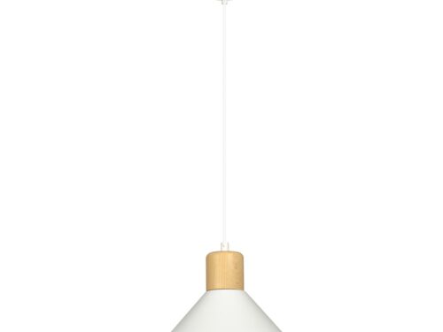 Hanglamp Honsano Wit met verstelbare hoogte, witte kap en houten accenten in Scandinavisch design
