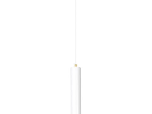 Hanglamp Seeldo Wit met slank cilindervormig design, gepoedercoat staal en goudaccenten, verstelbare hoogte