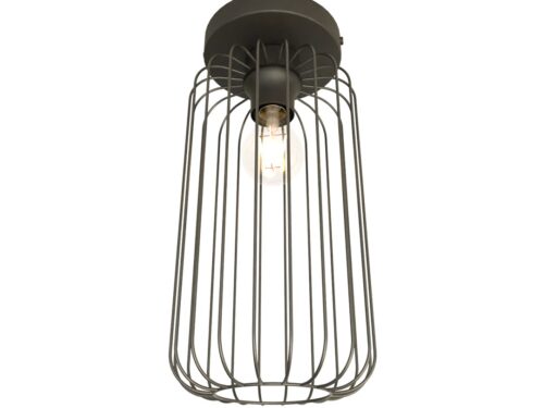 Plafondlamp Kussar zwart Ø16 cm met industriële draadkap en stoere gepoedercoate stalen afwerking