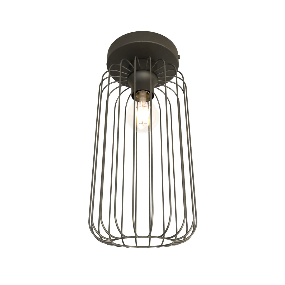 Plafondlamp Kussar zwart Ø16 cm met industriële draadkap en stoere gepoedercoate stalen afwerking