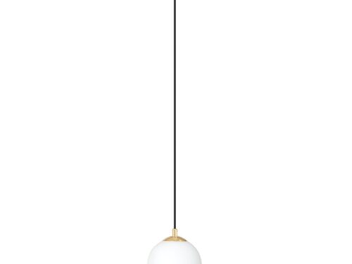 Hanglamp Joossira Zwart Ø14 cm met glazen witte kap, gouden accenten en verstelbare hoogte