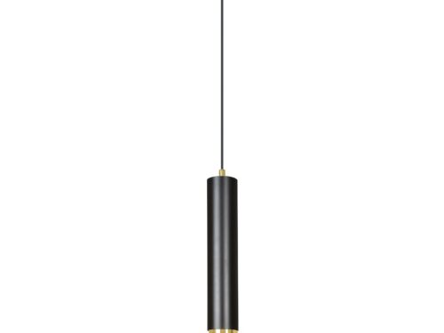 Hanglamp Rolena Zwart met slanke zwarte buis en gouden details, modern en stijlvol