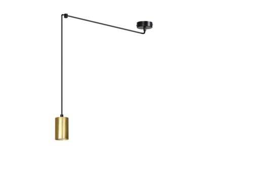 Hanglamp Naunand zwart met goudkleurige cilindervormige kap en verstelbare hoogte