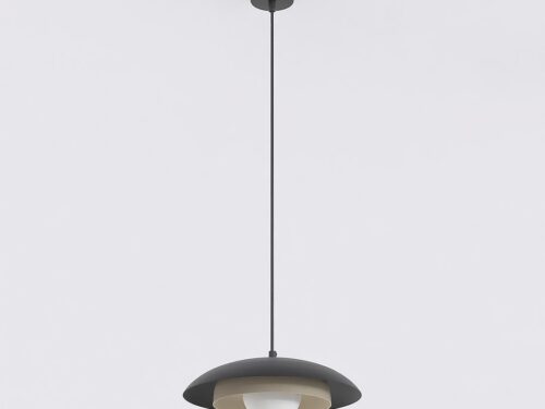 Hanglamp Perond Zwart Ø10 cm met slanke zwarte schijfvorm en witte lampenkap, moderne Scandinavische uitstraling