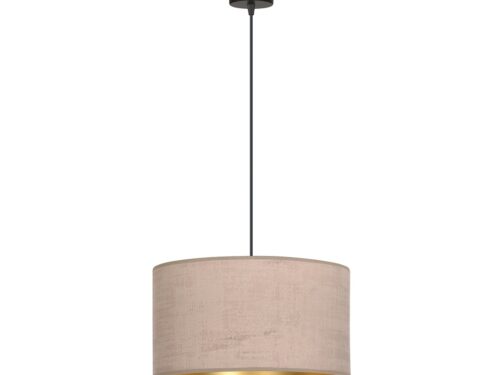 Hanglamp Naaldora zwart met beige stoffen kap Ø35 cm, minimalistisch design en verstelbare hoogte