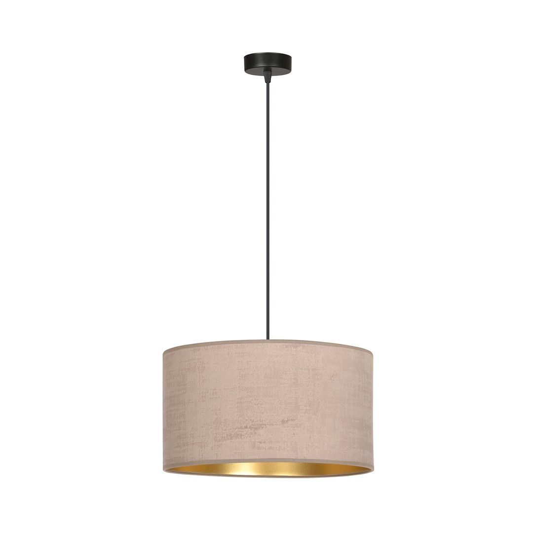 Hanglamp Naaldora zwart met beige stoffen kap Ø35 cm, minimalistisch design en verstelbare hoogte