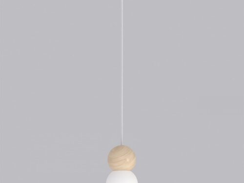 Hanglamp Domburg wit Ø10 cm met verstelbaar snoer, wit staal en hout, Scandinavisch design