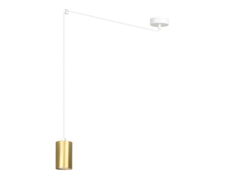Hanglamp Traukira wit Ø8 cm, slank design met wit frame en goudkleurige cilinderkap, verstelbare hoogte