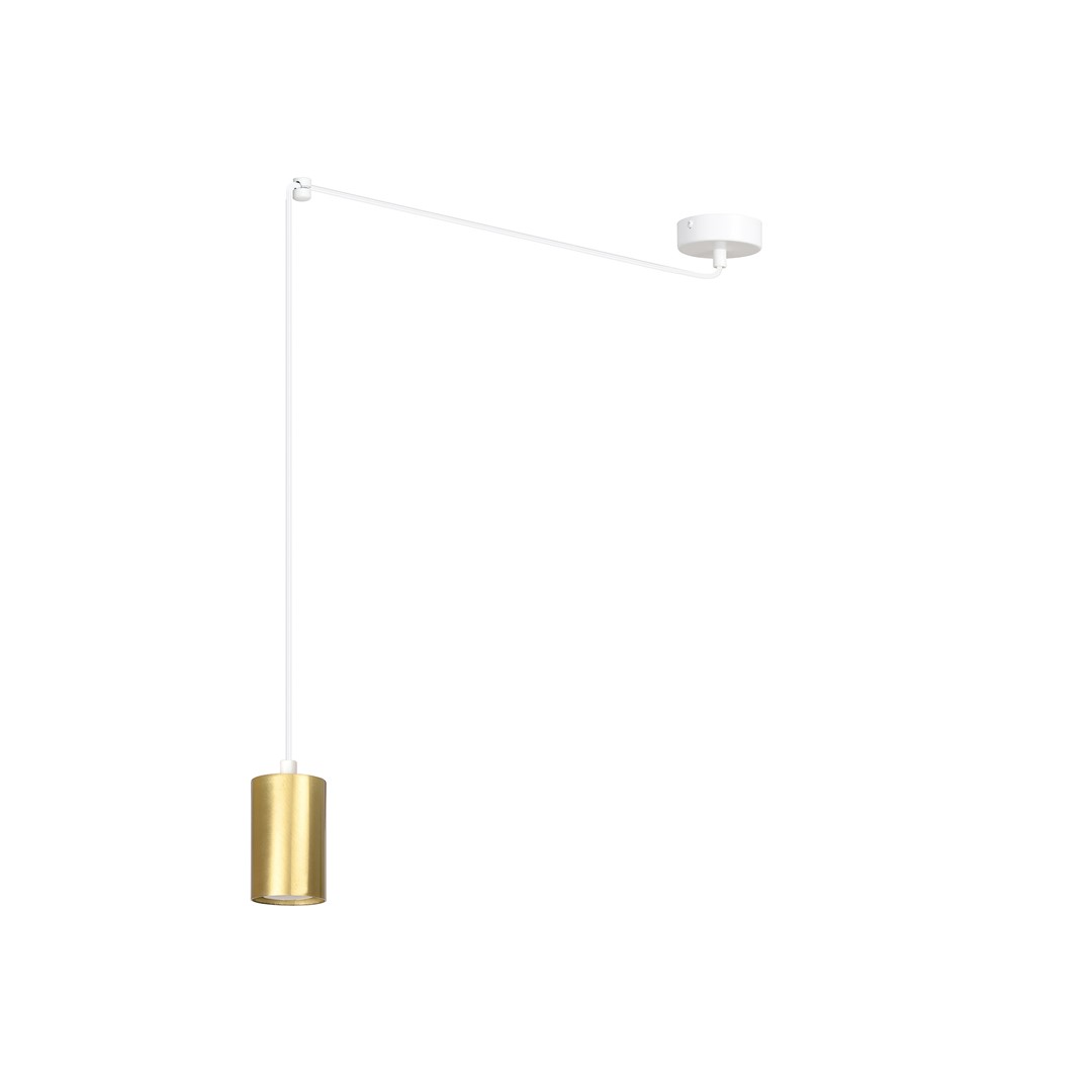 Hanglamp Traukira wit Ø8 cm, slank design met wit frame en goudkleurige cilinderkap, verstelbare hoogte