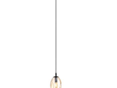 Hanglamp Noemi Zwart Ø12 cm met verstelbaar snoer en amberkleurige glazen kap