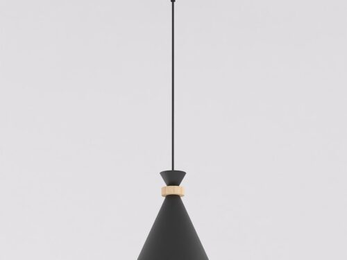 Hanglamp Keiltona Zwart met conische kap, houten detail en verstelbare zwarte pendelynth؟