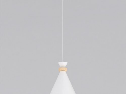 Hanglamp Larnonte Wit met minimalistische koepel, witte staalafwerking, houten detail en verstelbare hoogte