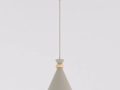 Hanglamp Dales Beige met minimalistische koepelvorm, gepoedercoat staal en houten accent, verstelbare hoogte