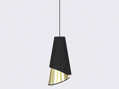 Hanglamp Flomen Zwart Ø20 cm met verstelbare kabel, zwart gepoedercoat staal en goudkleurige stoffen kap