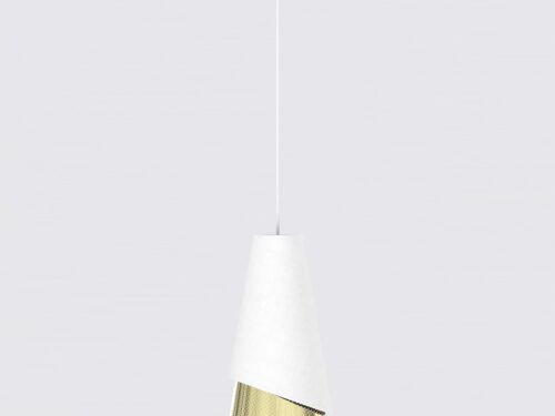 Hanglamp Laammesta Wit Ø20 cm met witte stoffen kap, goudkleurige binnenkant en verstelbare ophanging