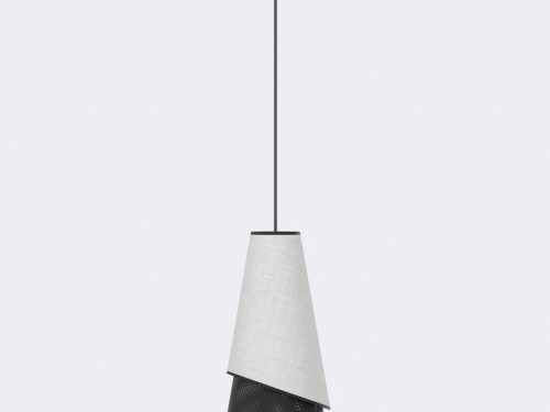 Hanglamp Flonda Zwart Ø20 cm met verstelbare hoogte, grijze stoffen kap en industriële uitstraling