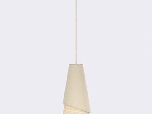 Hanglamp Karnol Zwart Ø20 cm met beige stoffen kap en verstelbare hoogte, modern en compact ontworpen