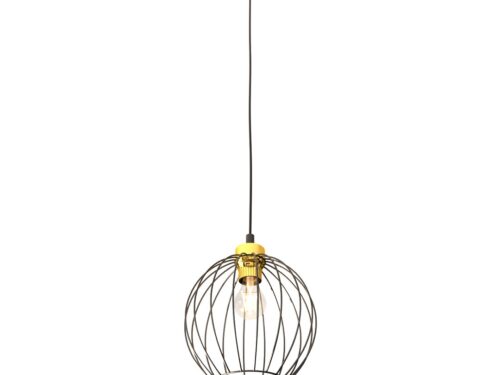 Hanglamp Klessano zwart Ø24 cm met gouden fitting en industriële open metalen kooi