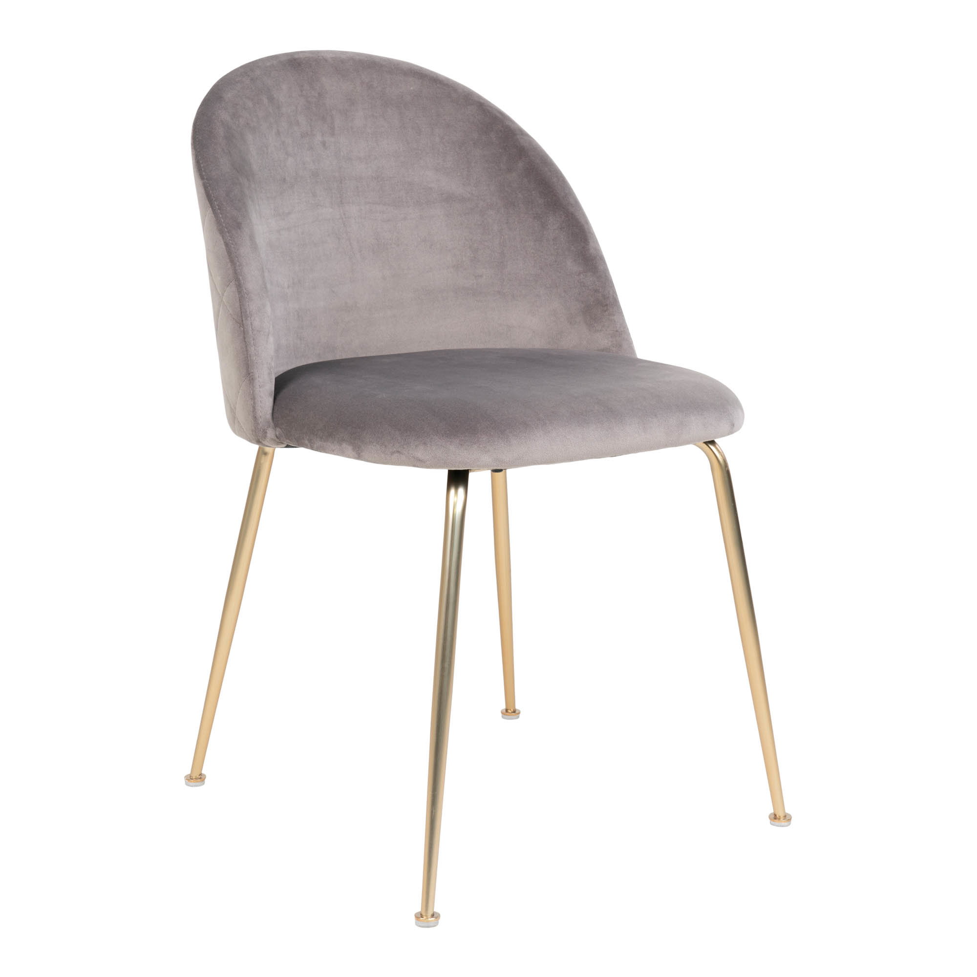 Eetkamerstoel Faultor Velvet Grijs met goudkleurige stalen poten, modern design, set van 2