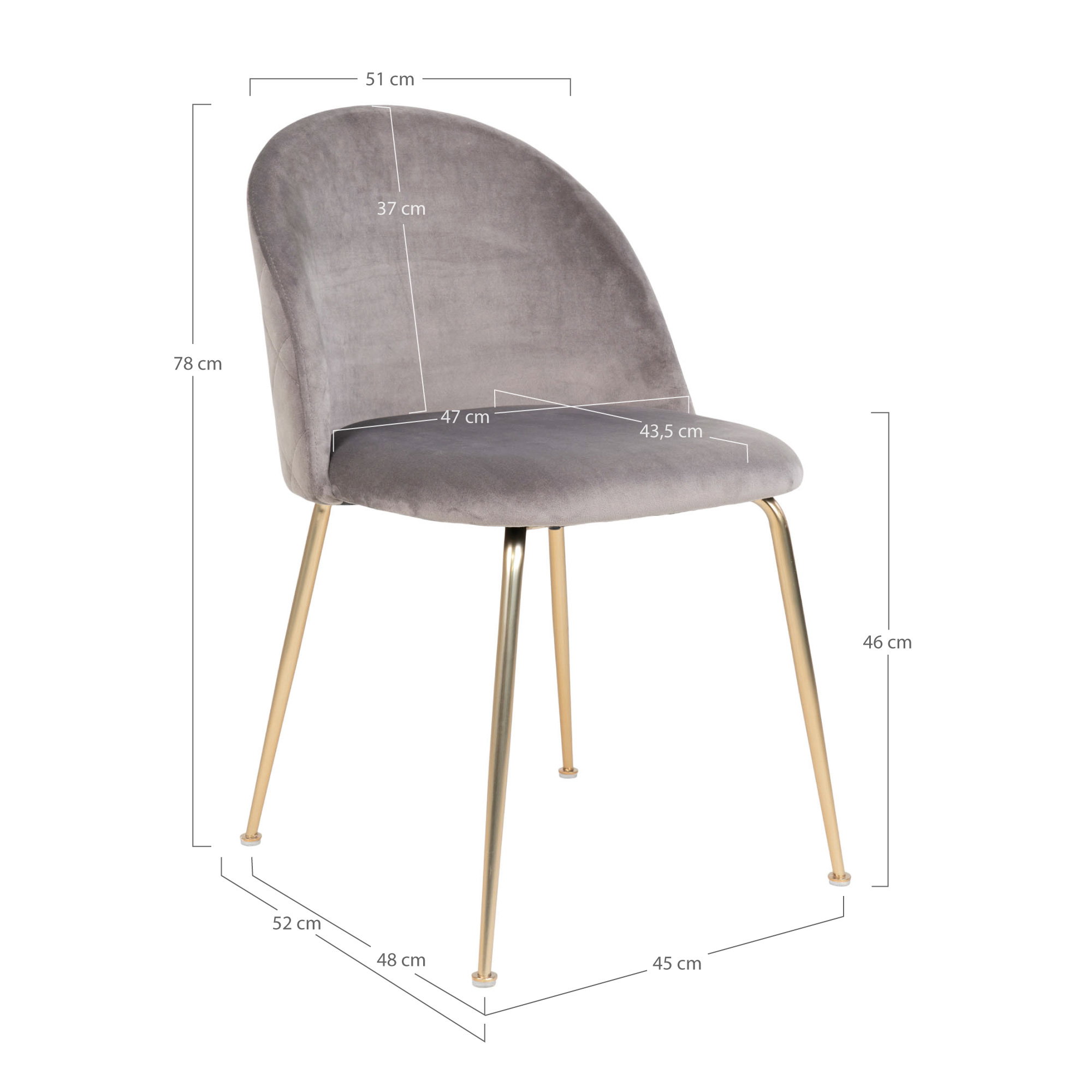 Eetkamerstoel Faultor Velvet Grijs - Set van 2 - Afbeelding 5