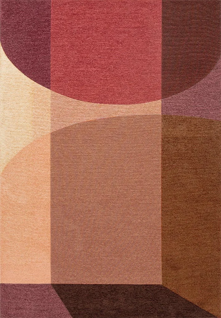 Woonaccessoire Leirnella Rood met abstracte vlakken in kersenrood, beige en bruin, rechthoekig 230 x 160 cm