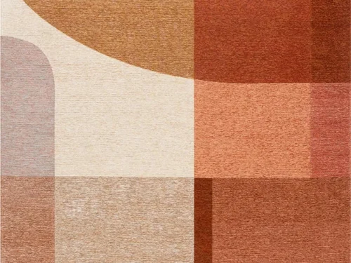 Decoratie Klatira vloerkleed met abstracte vlakken in abrikoos, beige en roesttinten