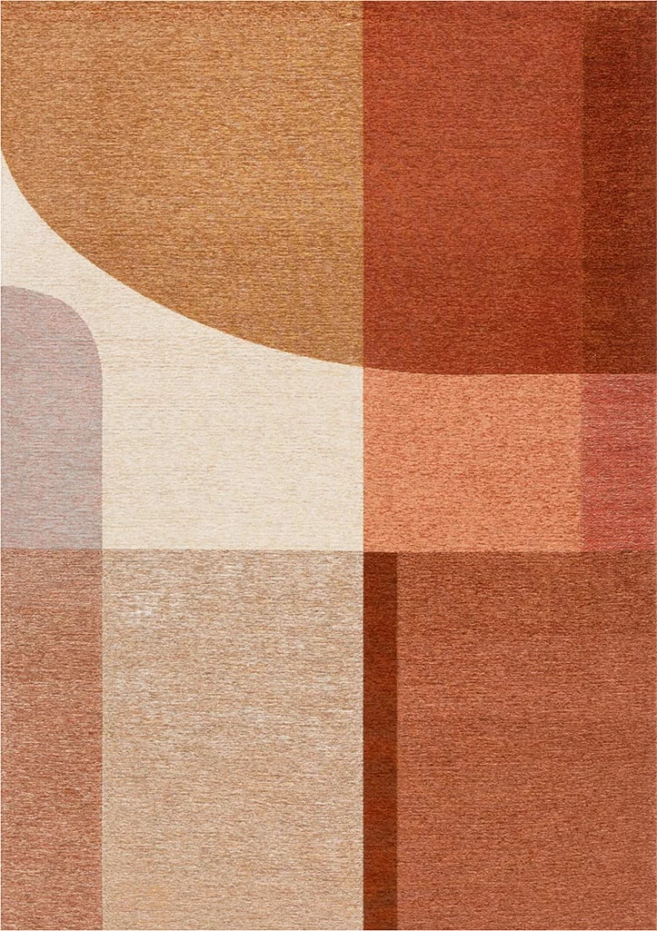 Decoratie Klatira vloerkleed met abstracte vlakken in abrikoos, beige en roesttinten