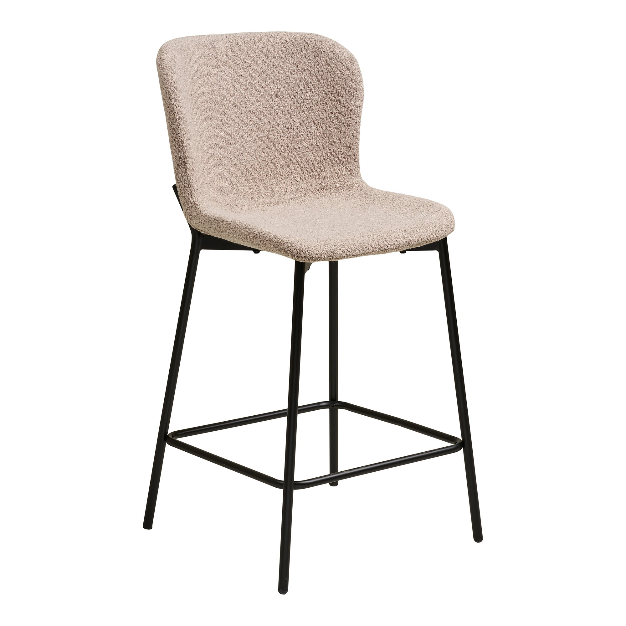 Stoel Steire polyester beige barstoel met bouclé-look, zwarte poten en comfortabele zitting