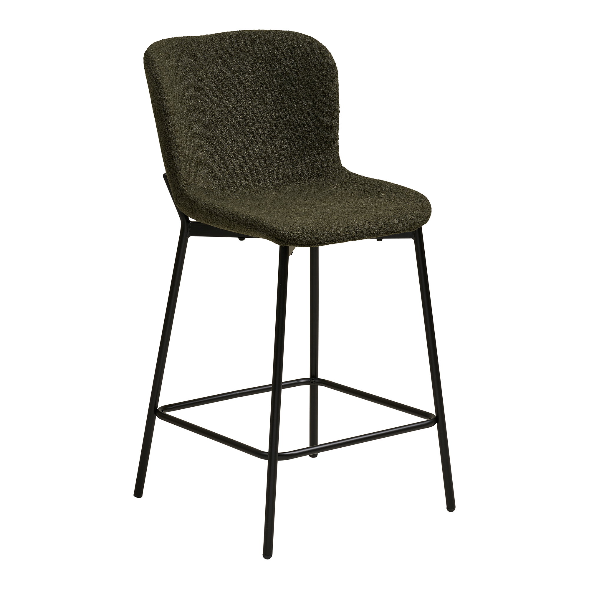 Floskena barstoel groen, set van 2, met zachte polyester bekleding en zwart stalen frame