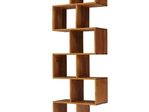 Wandmeubel Proordura Naturel 180 cm van mangohout met speels zig-zag design en open vakken