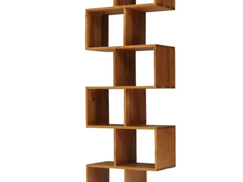 Wandmeubel Proordura Naturel 180 cm van mangohout met speels zig-zag design en open vakken