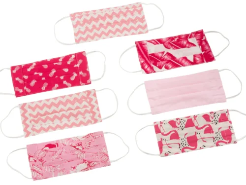 Woonaccessoire Kiebos roze katoen set van 7 mondkapjes met diverse patronen