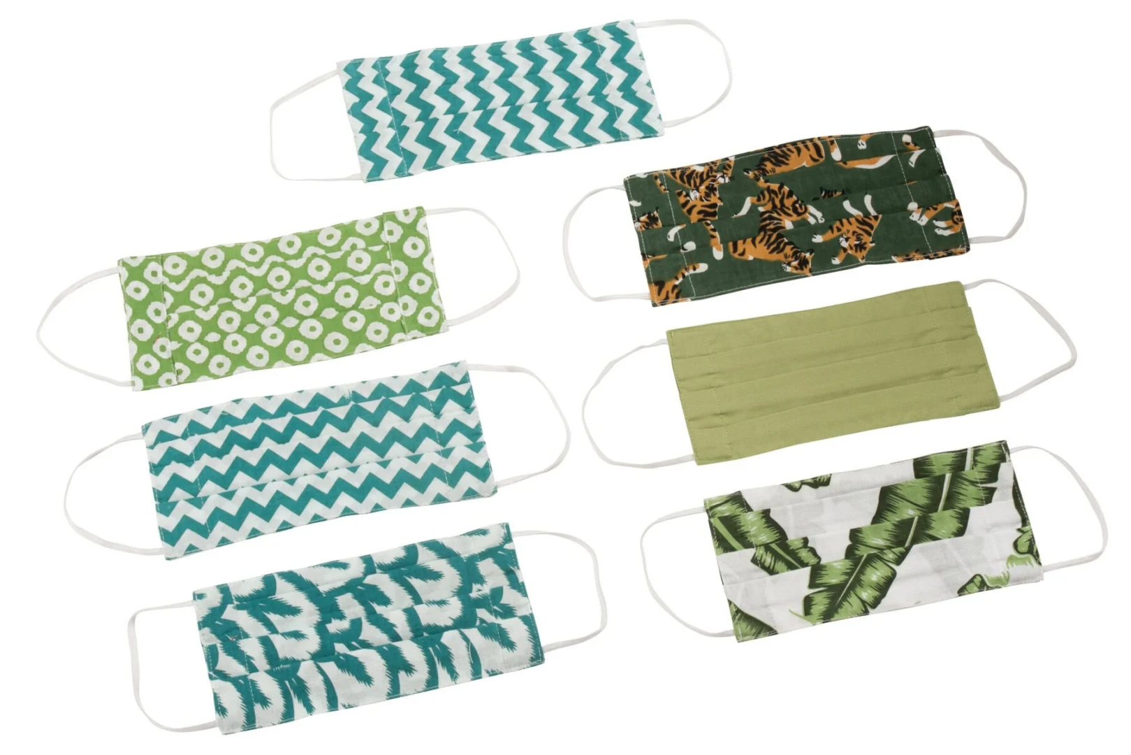 Woonaccessoire Fausser katoenen mondmaskers blauw, set van 7 met verschillende patronen en elastische lussen
