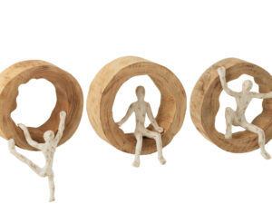 Beeld Slarin Mangohout Naturel H19 cm - Set van 3