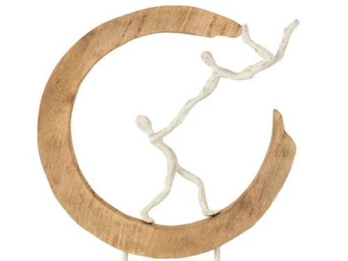 Beeld Beinsund mangohout naturel met vliegend paar op halve maan, 48 cm hoog