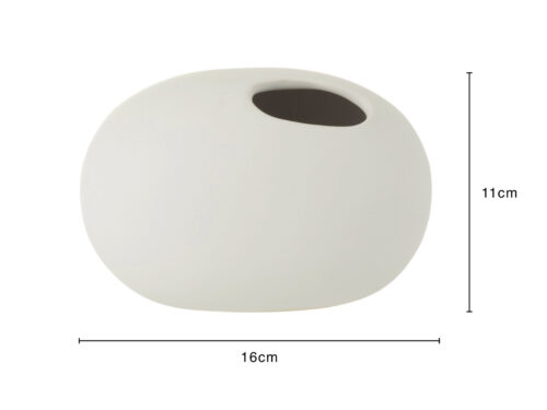 Witte keramieken vaas Flaundio, ovaal en compact, 11 cm hoog, met elegante opening